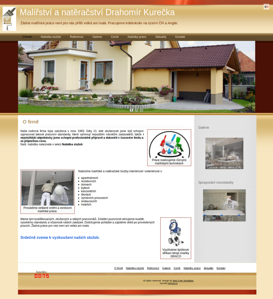 Příklad webové stránky pro renovační služby - Malířství a natěračství Drahomír Kurečka