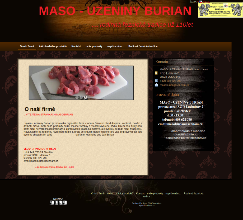 Příklad webové stránky pro firmu v oboru řeznictví - MASO - UZENINY BURIAN