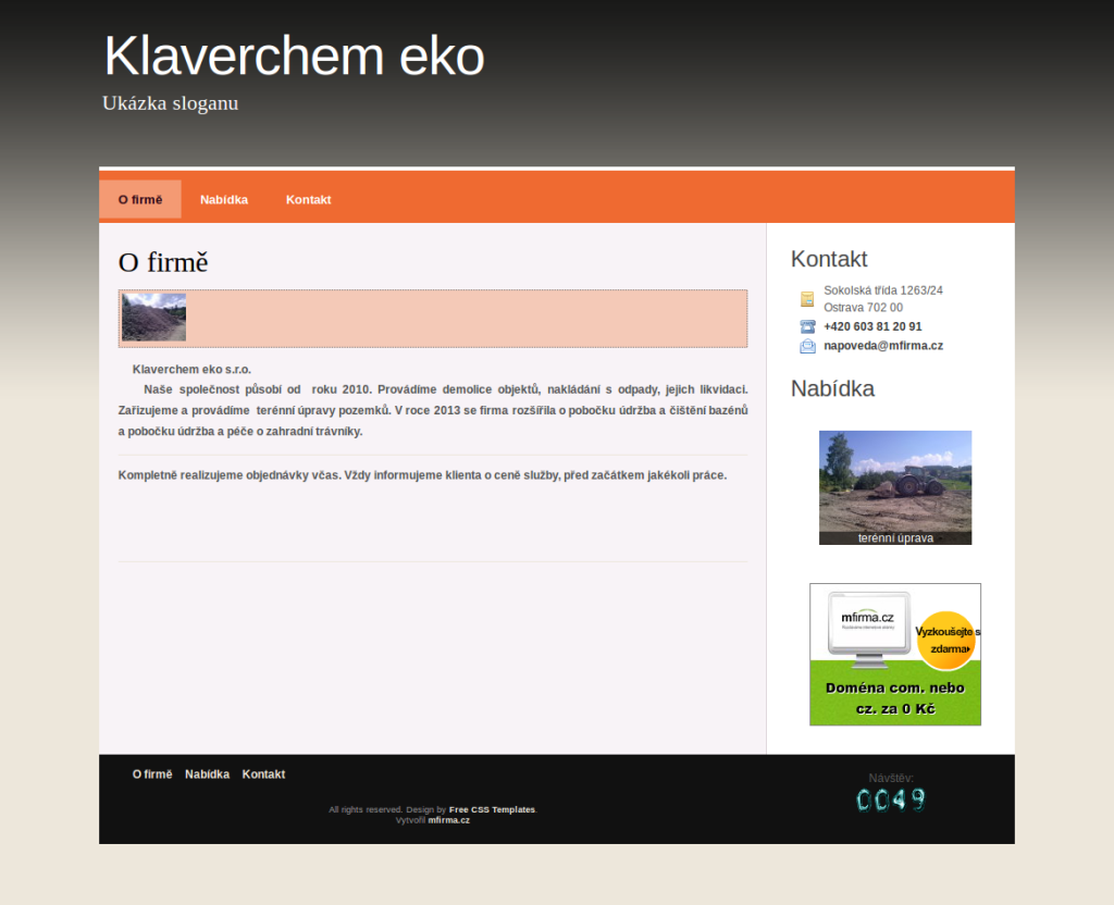 Ukázková webová stránka společnosti Klaverchem eko s.r.o.